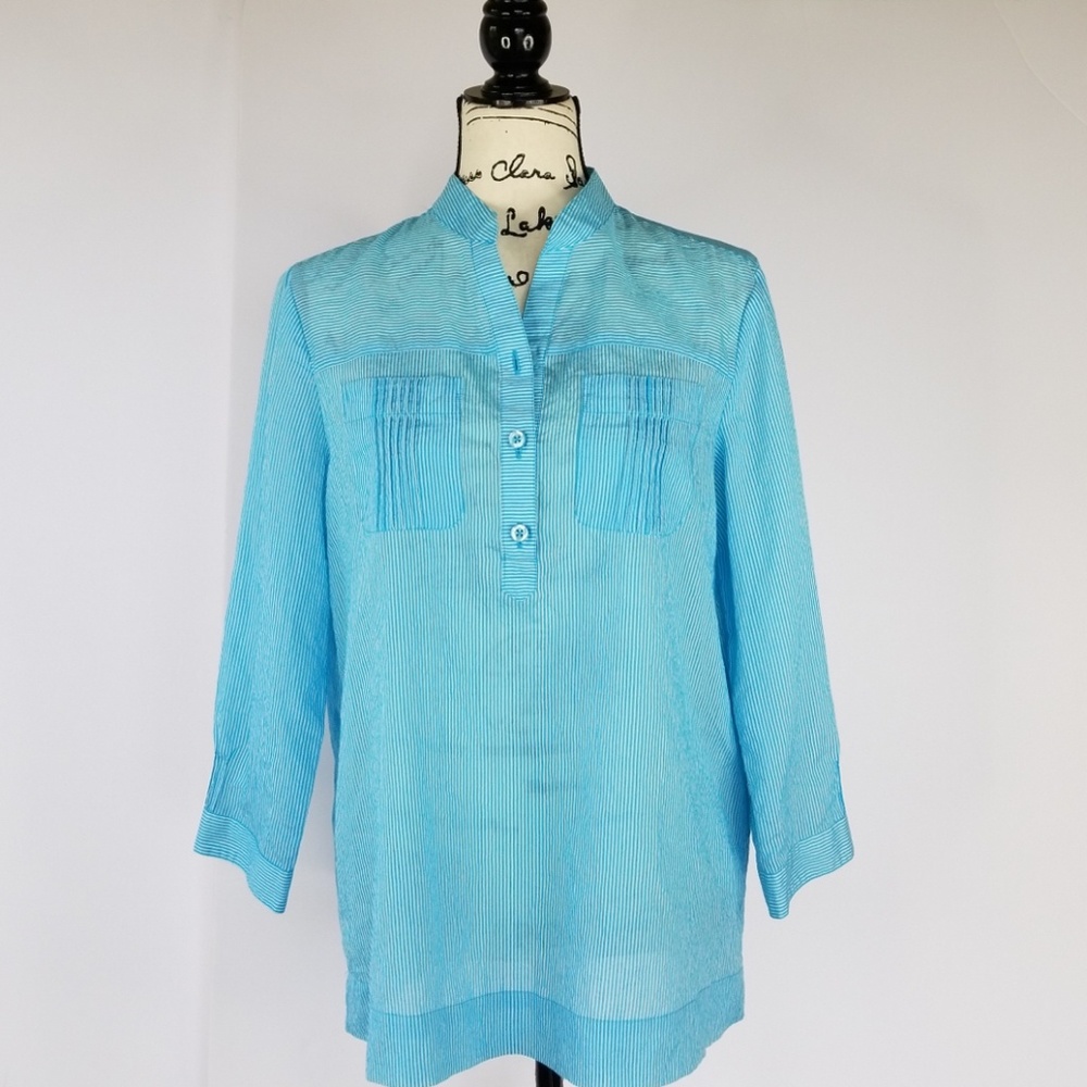TALBOTS ▪ Striped Tunic, turquoise and white,  EUC